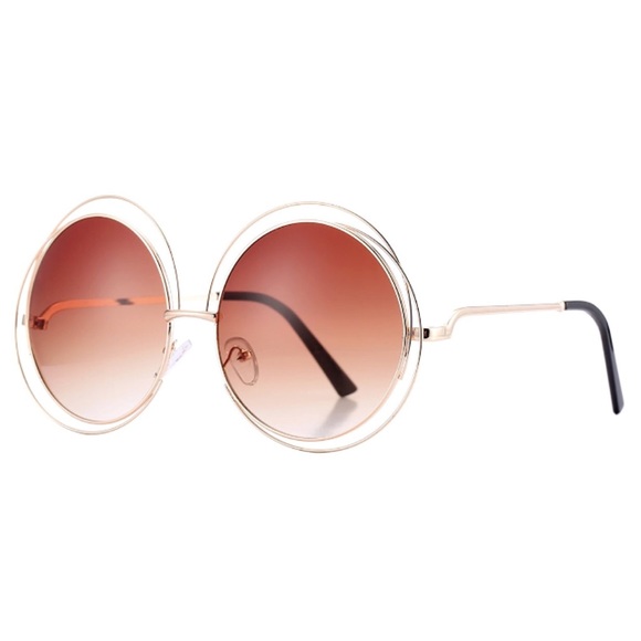 Oversized Double Wire Frame Sunglasses Gold Brown - Picture 4 of 4